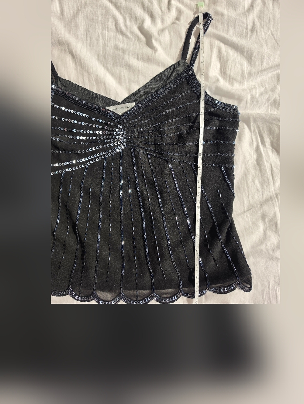 Vintage 90s Beaded Sequin Top Y2K Sheer Black Party Coquette Goth M - Picture 5 of 13